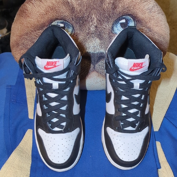 Nike Shoes - Authentic Nike Dunk High Retro Panda Black & White Sneakers with Red Logo $60